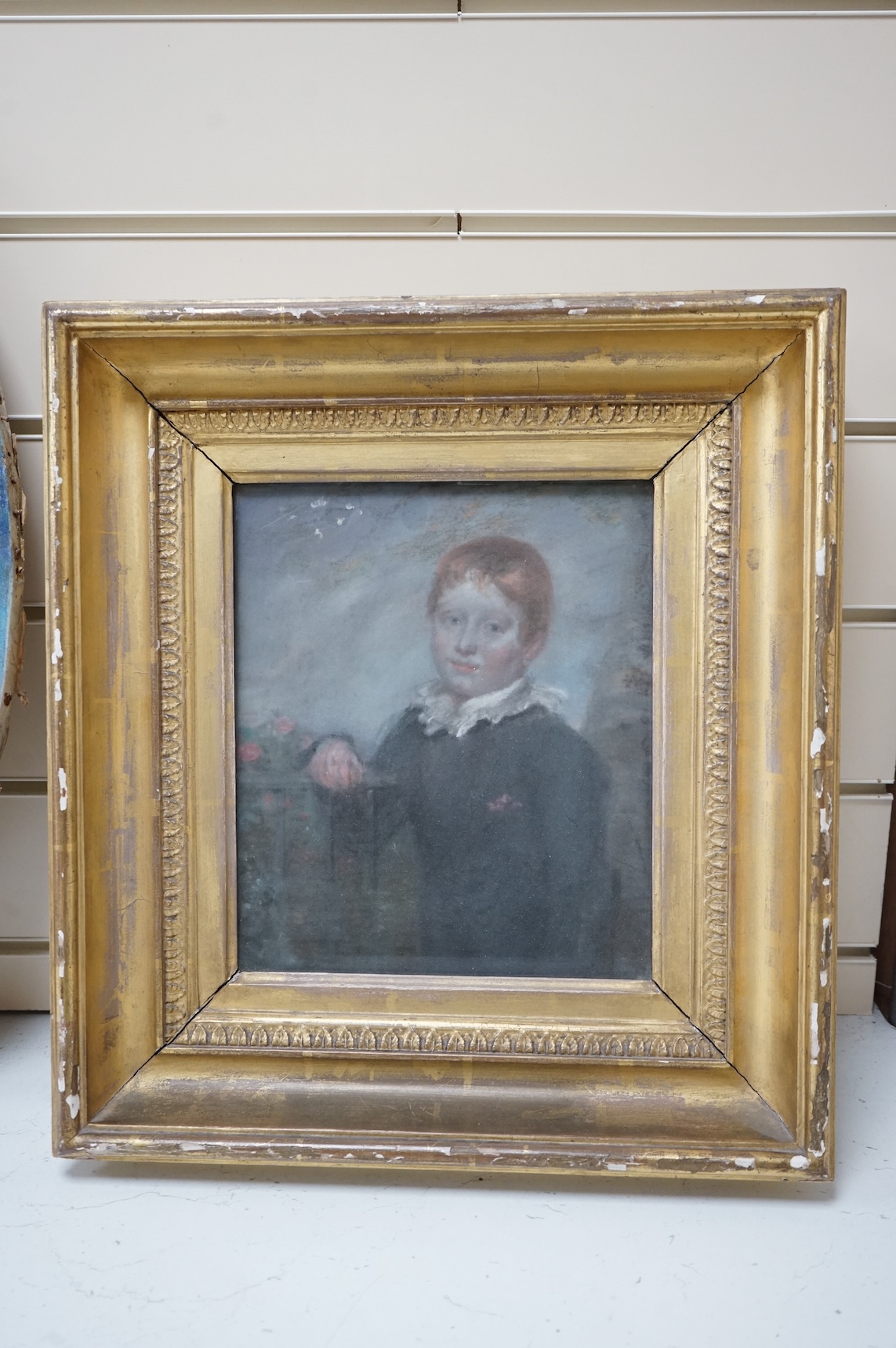John Raphael Smith (1751-1812), Portrait of a young boy, pastel on canvas, inscribed verso, together with another work, Two young girls, oval pastel, largest 60 x 51cm, unframed